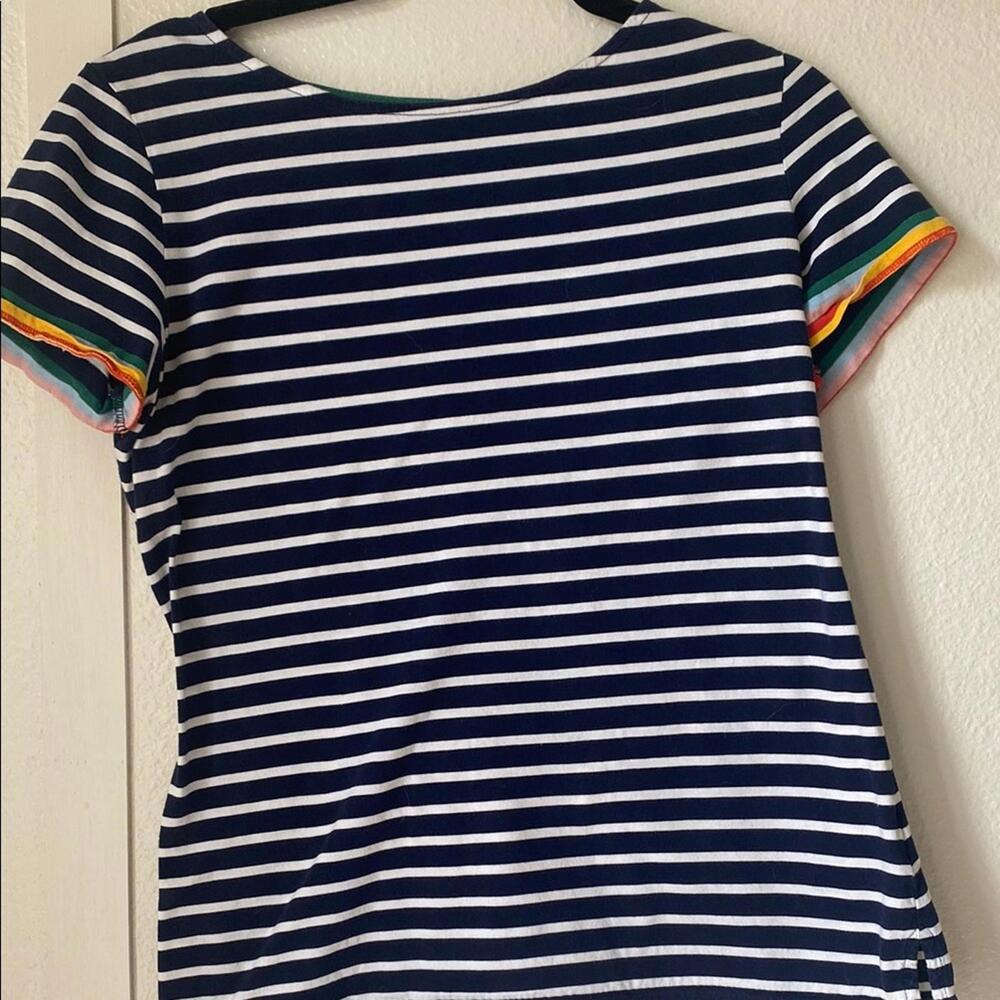 Boden UK12 US8 Striped Short Sleeve Tee Rainbow Cuffs Navy White